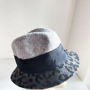 Canadian  Hat Wool Animal Print Bow Detail Fedora Hat L